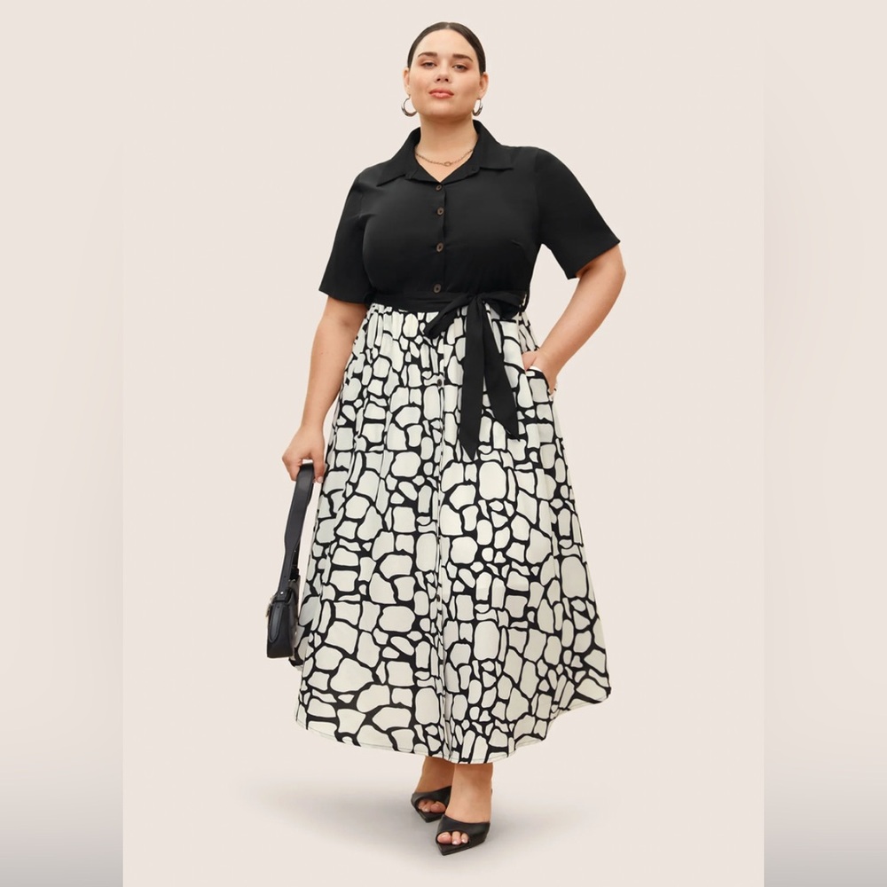 Bloom chic Geometric Patchwork Button Up Dress